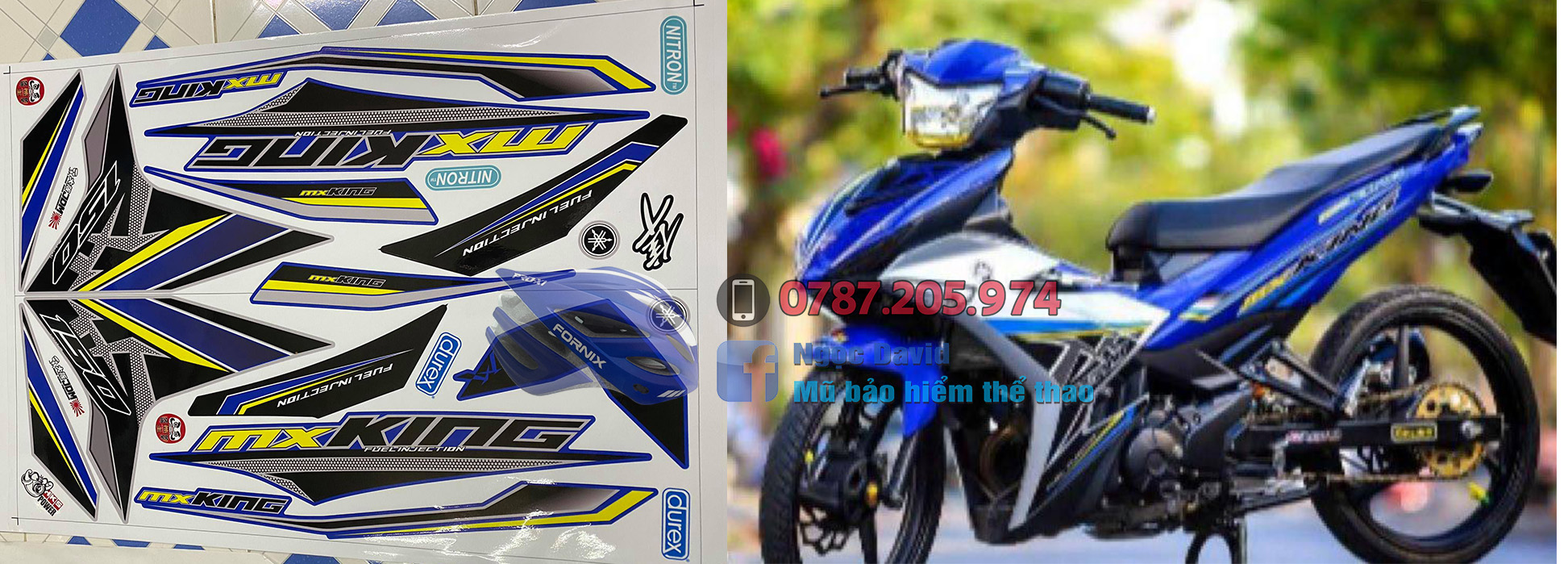 [HCM]TEM RỜI EXCITER 150 MX KING TỔ ONG DÁN XE XANH BẠC XANH