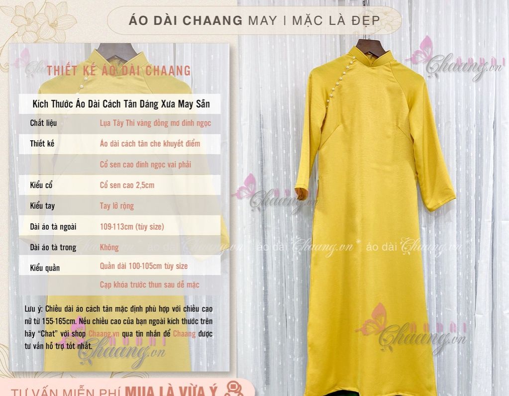 Áo Dài Cách Tân Nữ Dáng Xuông Xưa Che Khuyết Điểm Lụa Tây Thi Xanh Vàng Mơ DX103