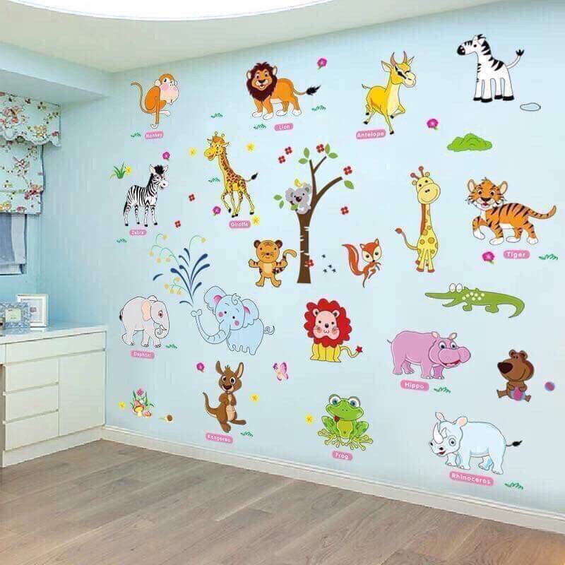 Decal dán tường thú tiếng anh 02 kết hợp thú 5