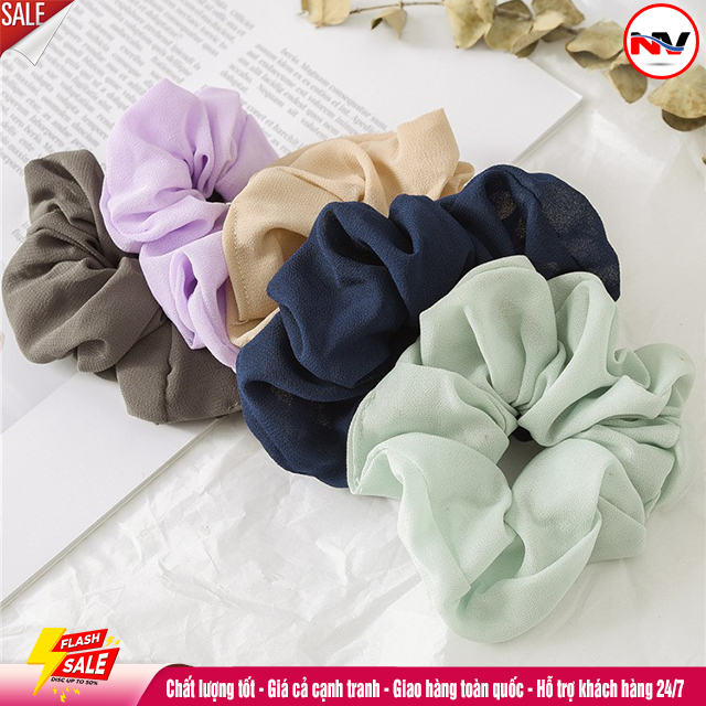 Dây Buộc Tóc Scunchies Vải Phi Bóng Trơn Hàn Quốc Cho Nữ