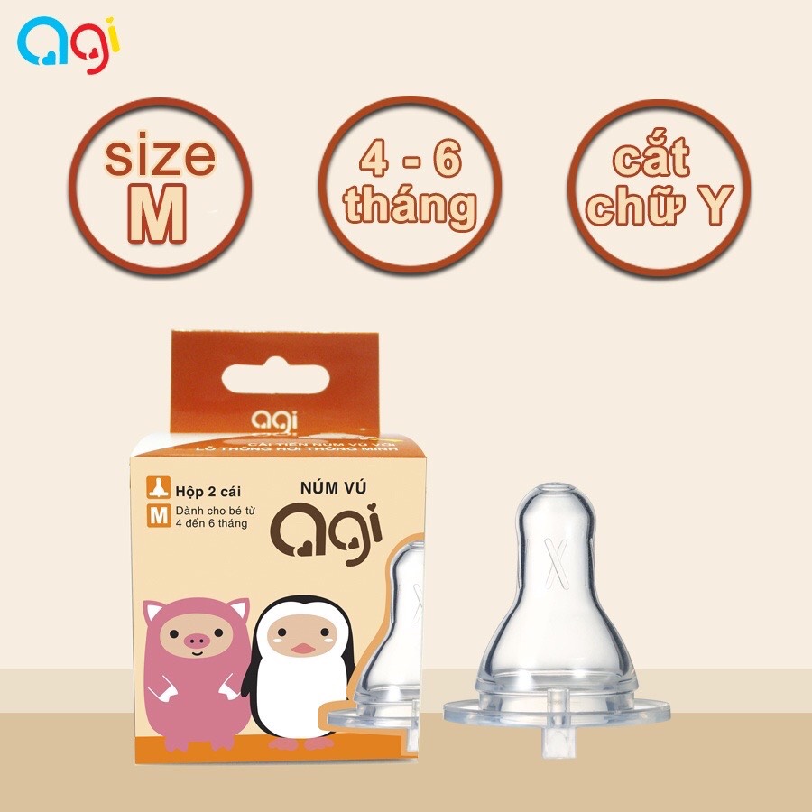 Núm vú bình sữa Agi cổ hẹp size S/M/L (hộp 2 núm) - BEEKIDS PLAZA