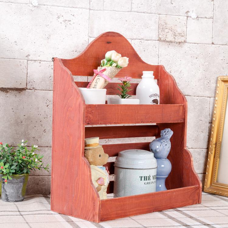 Zakka Đỏ Cũ Phục Cổ Giá Để Đồ Dạng Treo Gía Để Đồ Treo Tường 2 Tầng Lưu Trữ Hoàn Thiện Gía Để Đồ