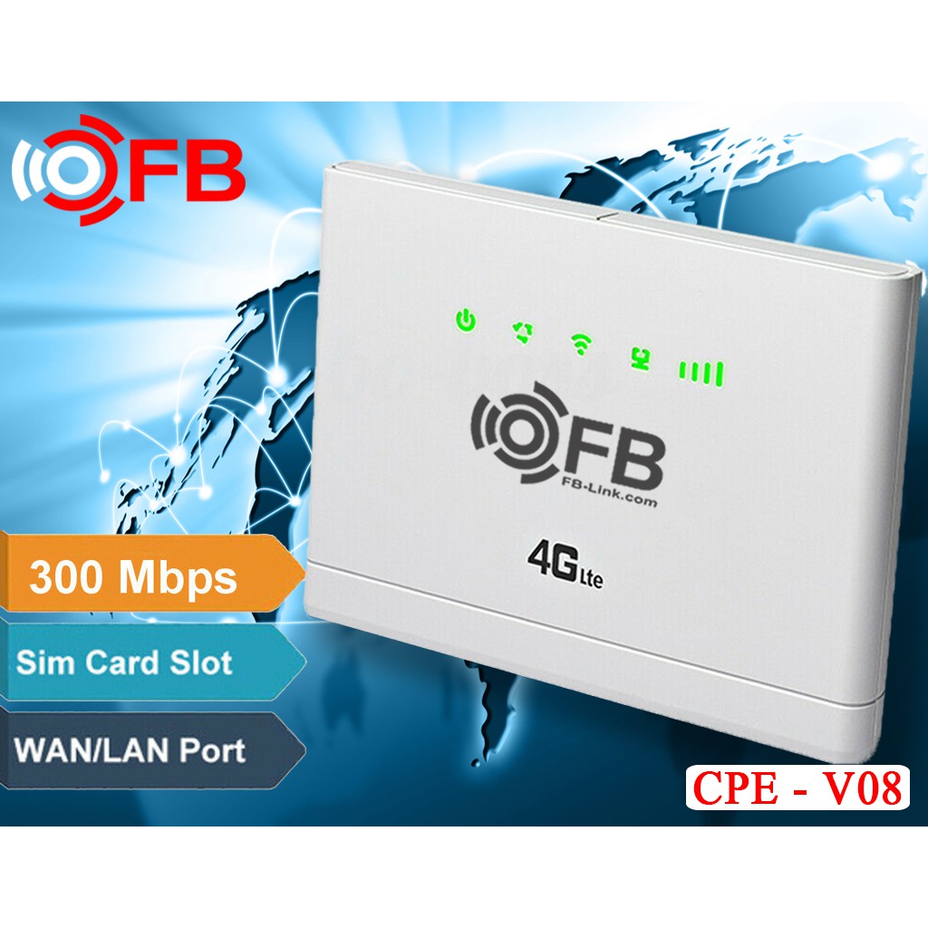 [HCM]Bộ Phát Wifi 4G LTE FB-Link CPE-V08 (Chuyên dùng xe khách - 32 user - 2 cổng LAN)