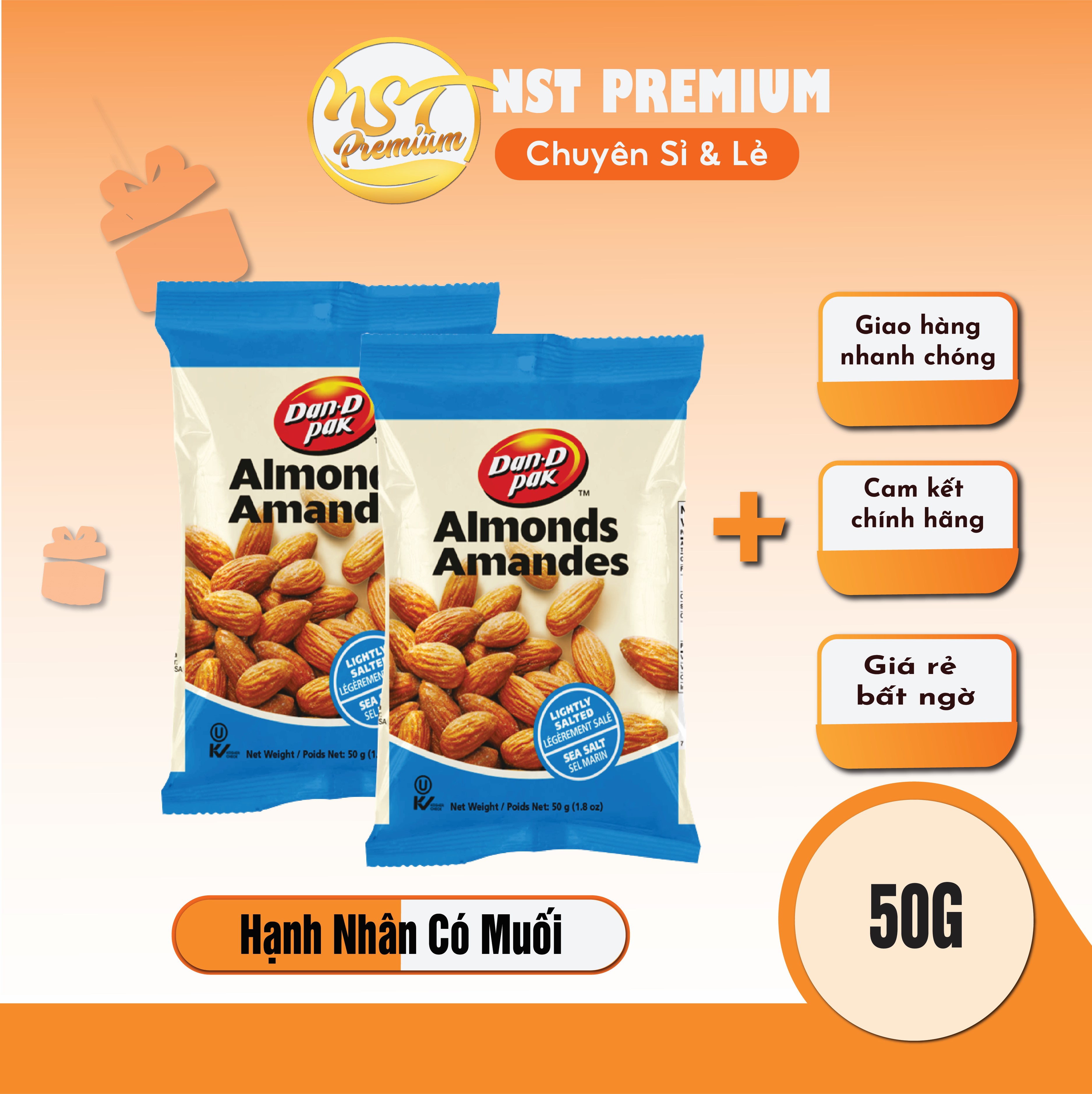 [Rẻ Vô Địch] Hạnh Nhân Có Muối 50gr USA Dan D Pak