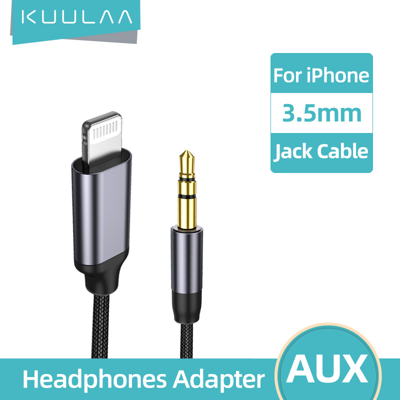 For iPhone 1350 OFF VoucherKUULAA 1M Aux Cable For iPhone 11 Pro XS Max X XR 8 7 iPad IOS 3.5mm Jack Male Cable Car Converter Bộ chuyển đổi âm thanh tai nghe