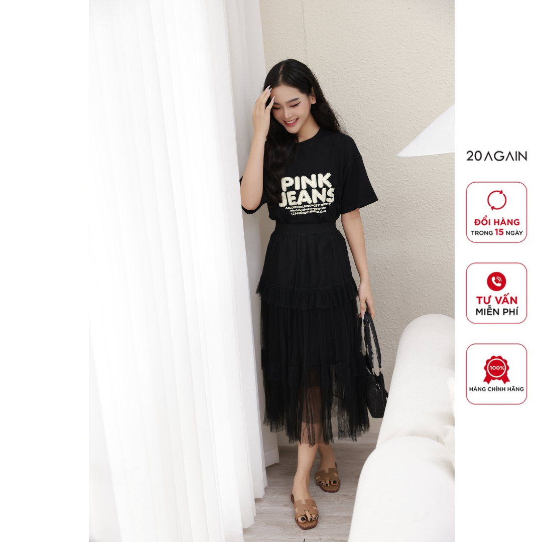 Chân váy cạp chun 20AGAIN, xếp ly 3 tầng thanh lịch basic JDW2026