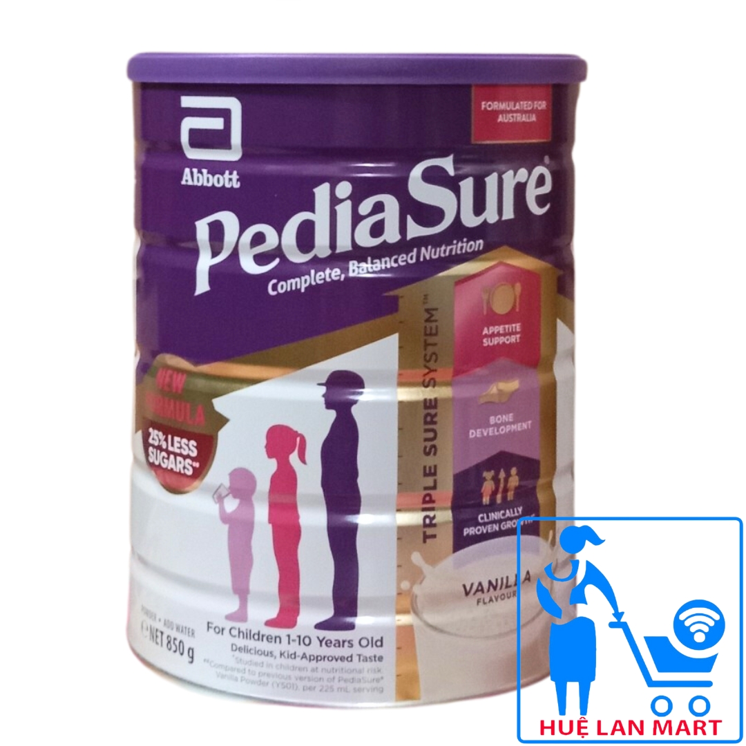Combo 3 hộp sữa bột abbott pediasure ít ngọt hương vani 850g - pediasure úc hương vanilla 850g