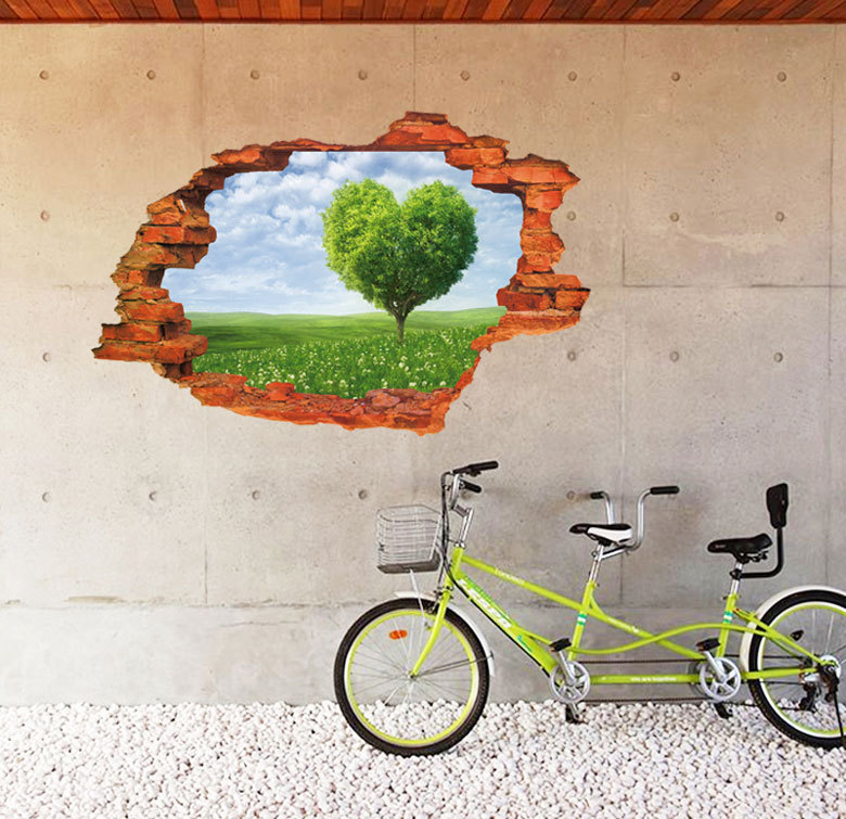 Decal 3D dán trang trí tường Cây trái tim xanh DCS006 Decal Amyshop
