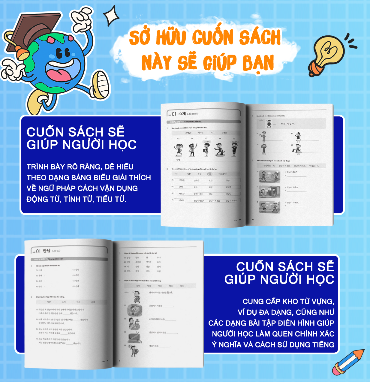 Sách - Tiếng Hàn tổng hợp dành cho người Việt Nam - sách bài tập sơ cấp 1 - McBooks