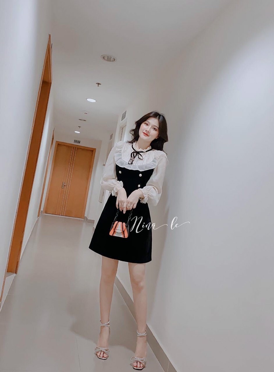 Đầm kate phối tay lưới nhẹ nhàng