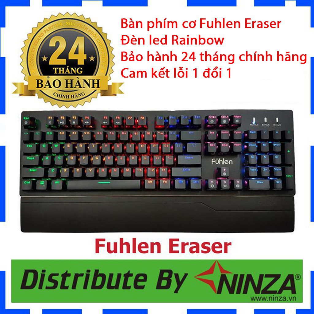 [Tặng lót chuột] Bàn phím Fuhlen E (Eraser) phím cơ BLUE SWITCH siêu rẻ bàn phím chuyên game Hàng chính hãng BH 2 năm