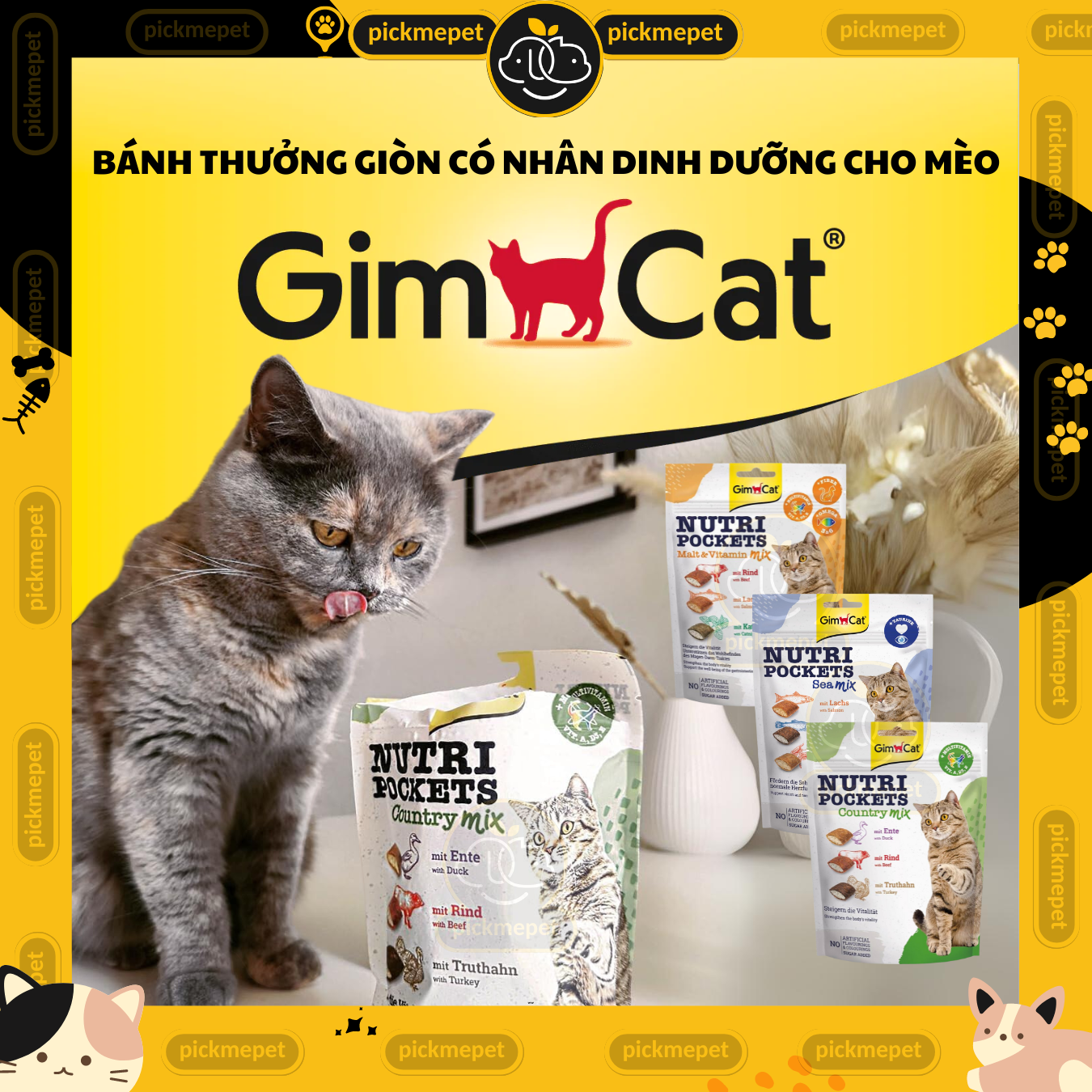 [Gói 150g] Snack GimCat Nutri Pockets - Bánh Quy Thưởng Giòn Dinh Dưỡng Có Nhân Dành Cho Mèo Nutri Pocket
