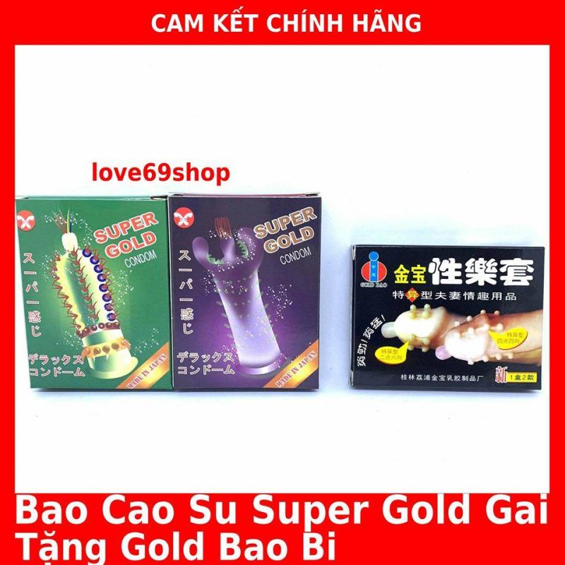 Bao cao su Super Gold (bộ 2 hộp ) + Tặng thêm 1 Hộp Gold Bao Bi 2 chiếc (16 bi chạy dọc thân bao) nhập khẩu