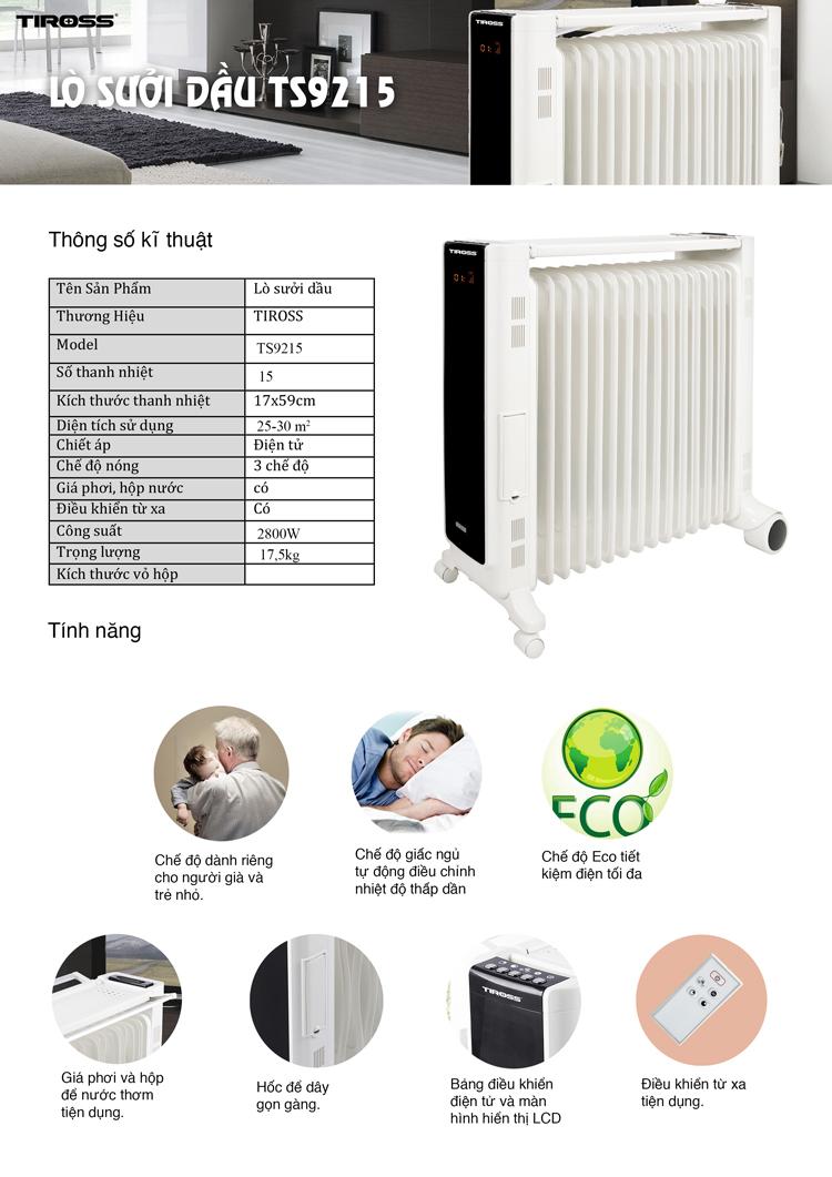 Máy sưởi dầu 15 thanh Tiross TS9215