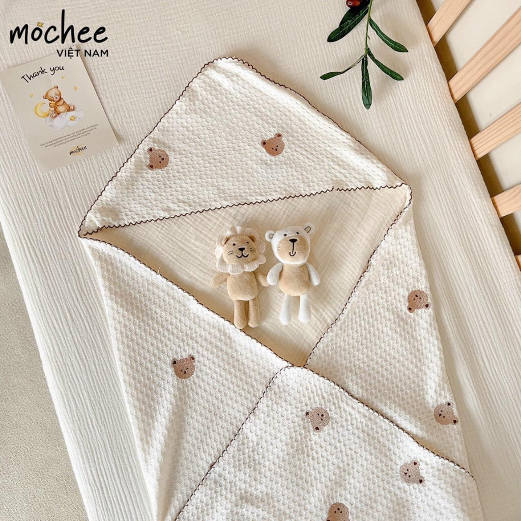 Ủ choàng tổ ong mochee thoáng khí, quấn bé sơ sinh