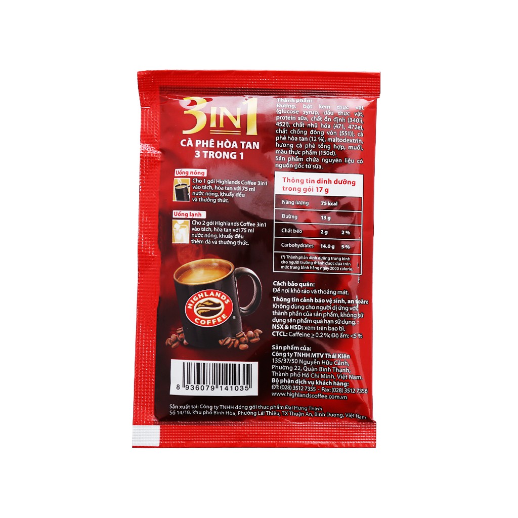CÀ PHÊ SỮA HIGHLANDS 3 IN 1 BỊCH 40 GÓI