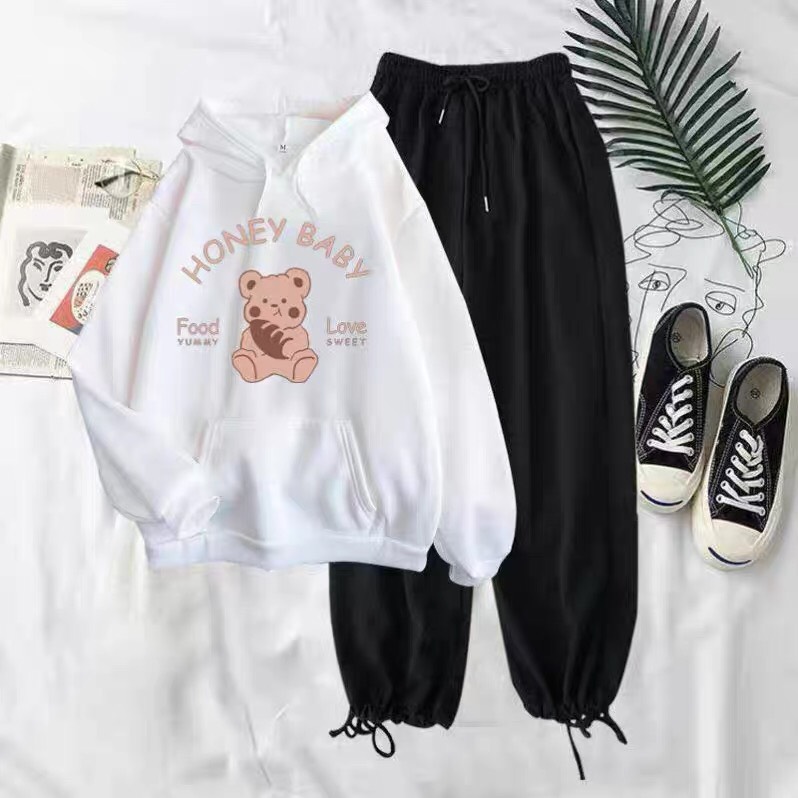 Áo hoodie, set áo hoodie honey baby kèm quần bom bó gấu