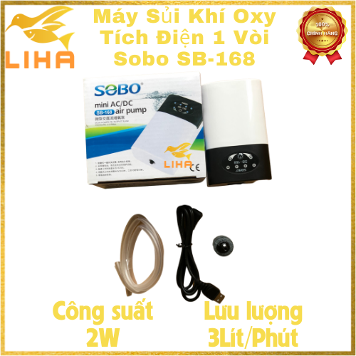 Máy Sủi Oxy Tích Điện 1 Vòi Sobo SB168 (2W-3Lít/Phút) - Phòng Cúp Điện Cho Hồ Cá