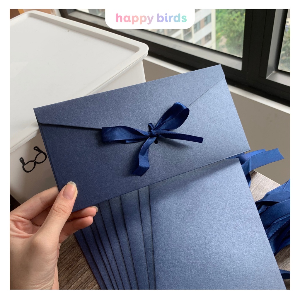 Phong bì combo 10 phong bì cưới 22x11cm bì thư buộc nơ sang trọng làm thiệp sinh nhật chúc mừng phong thư mừng cưới