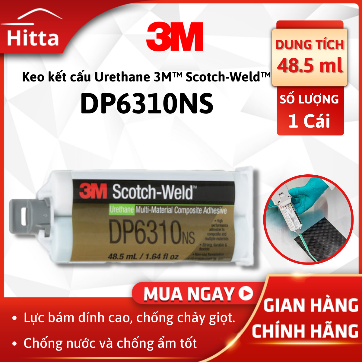 Keo kết cấu Urethane 3M-Scotch-Weld DP6310NS 48.5ml (1 cái)