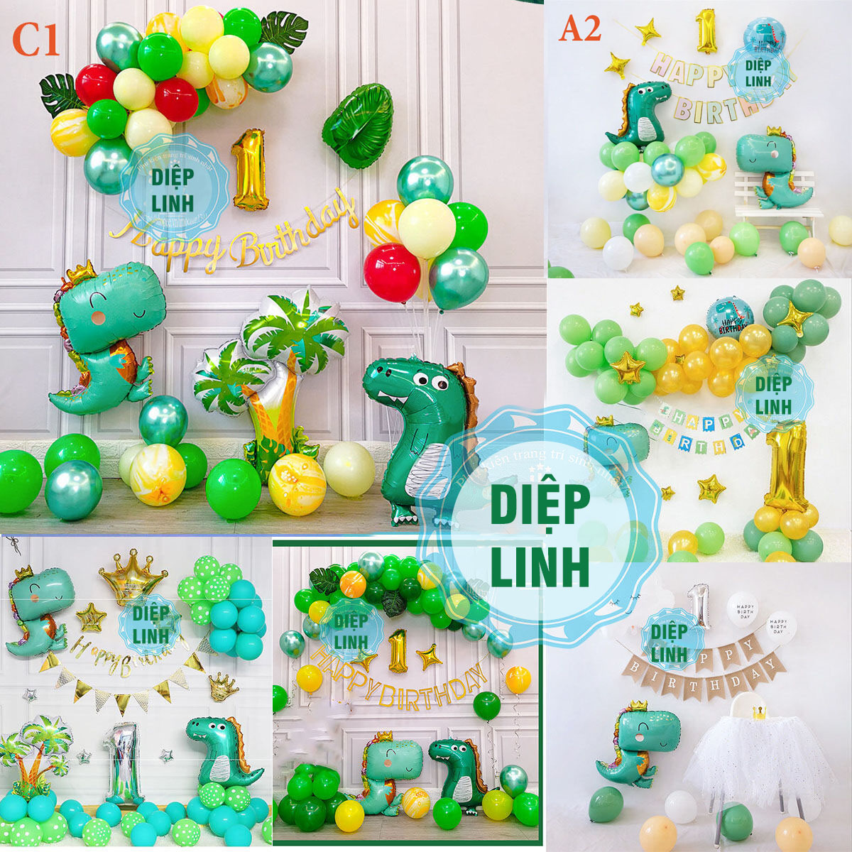 Set bóng trang trí sinh nhật chủ đề khủng long cho bé (Bơm + Băng Keo)