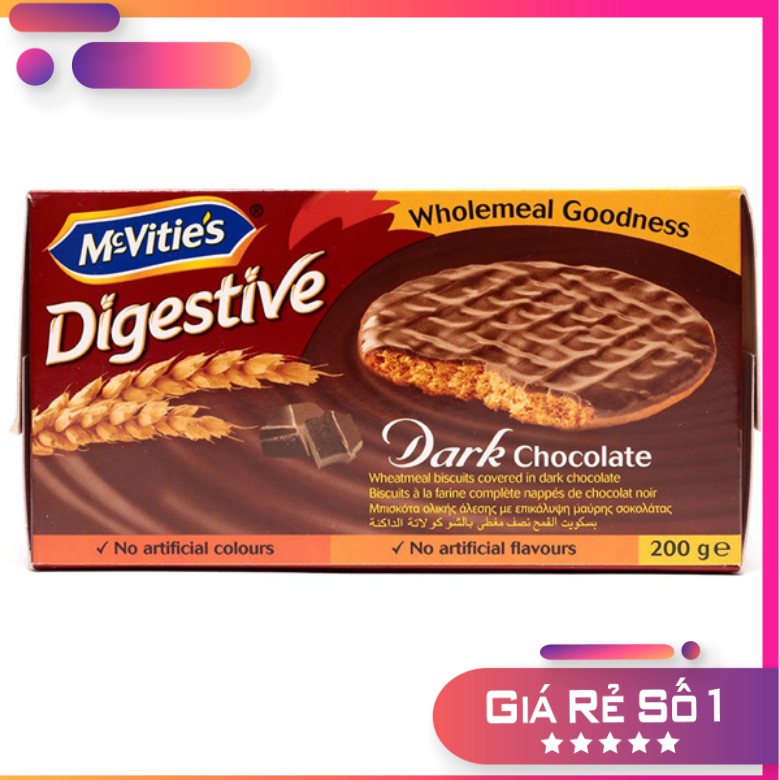 Bánh Quy Lúa Mỳ McvitieS Digestive Nguyên Cám Sô Cô La Đen 200G Nhập Khẩu Uk