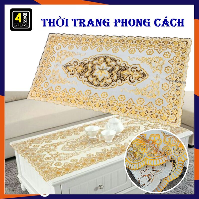 Khăn trải bàn ren hoa nhựa PVC chống thấm nước in hoa nổi SIZE 46x30cm hình chữ nhật sang trọng HÀNG ĐẸP ảnh thật , Decor Bàn Ăn