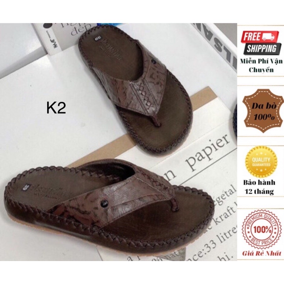 dép xỏ ngón da bò cao cấp nam khâu viên xung quanh chắc chắn K123