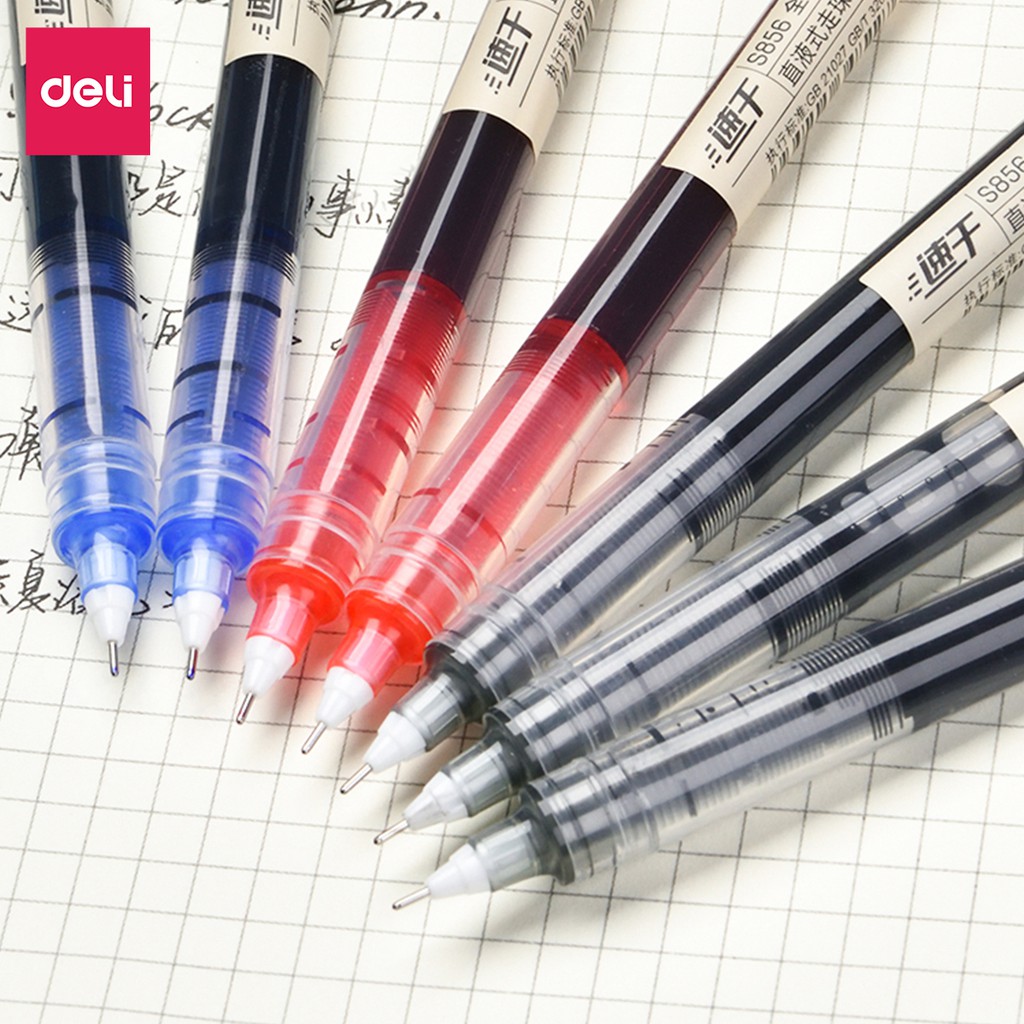 Combo 10 Bút bi nước mực gel xanh đỏ đen Deli, bút gel mực nước nhanh khô ngòi 0.5mm viết calligraphy, bút viết thư pháp viết chữ đẹp cho học sinh, bút viết văn phòng - S856