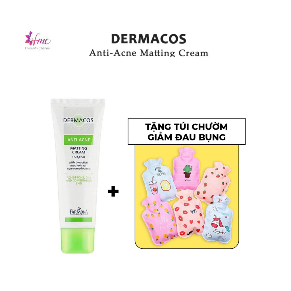 [MUA 1 TẶNG 1] Kem dưỡng kiềm dầu Dermacos Anti-Acne Matting Cream 50ml + Tặng 1 túi chườm giảm đau bụng