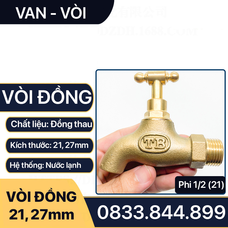 Vòi Đồng Rumine, Vòi Đồng Tay Vặn Đồng Thau Ren Ngoài 21 27