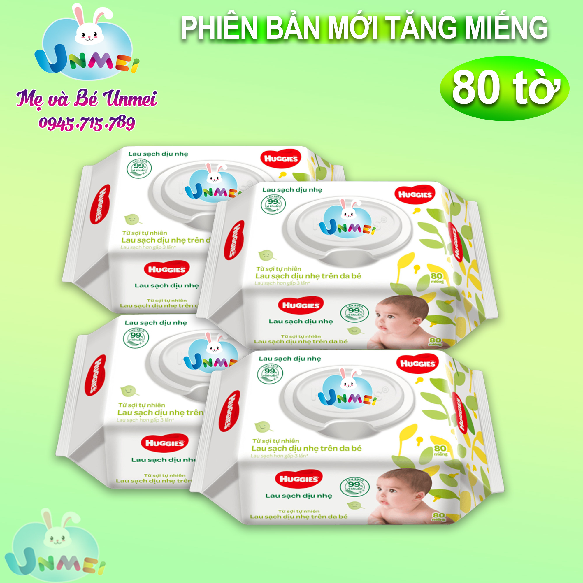 Combo 4 Gói Khăn giấy ướt cho trẻ sơ sinh Huggies không mùi gói 64 tờ