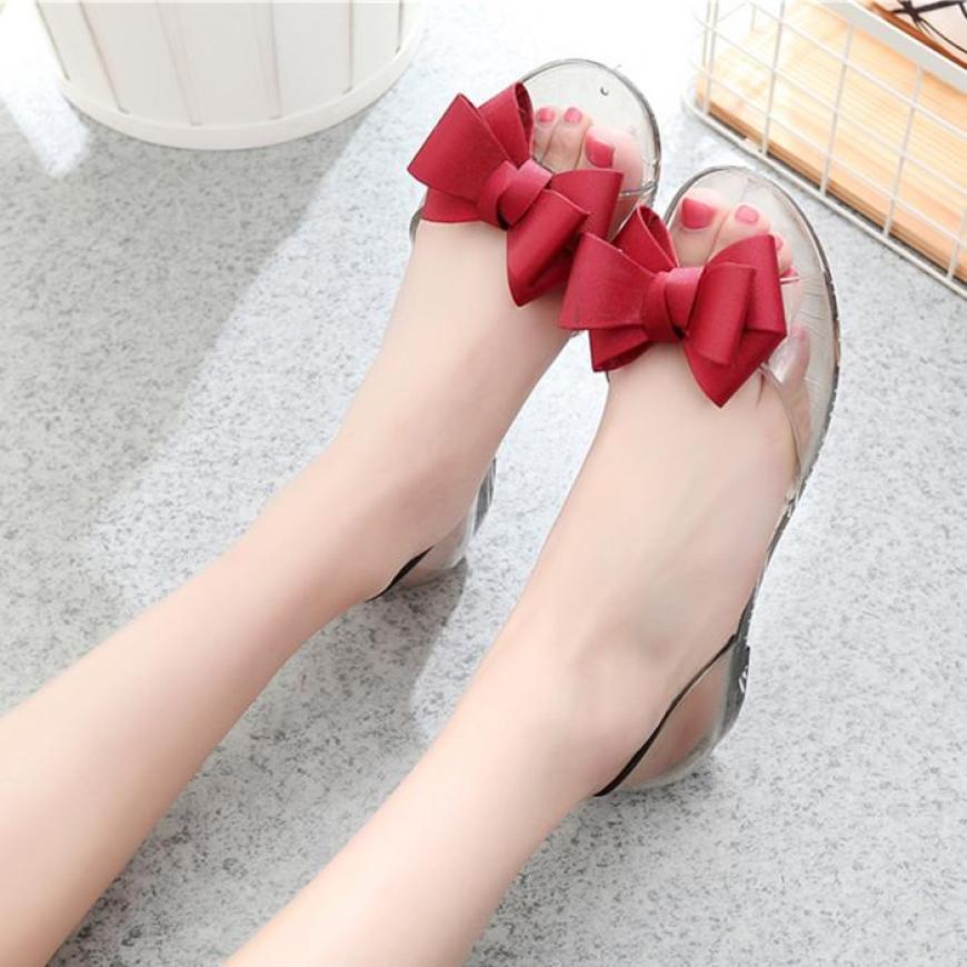 Dép nhựa đi mưa size 35 đến 40 đính nơ trong suốt siêu cute cho bạn nữ V157 giá rẻ