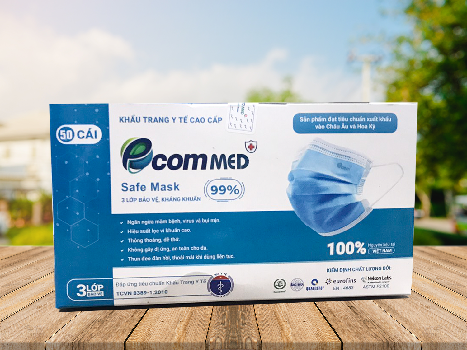 Khẩu Trang Y tế EcomMed 3 lớp kháng khuẩn 99%