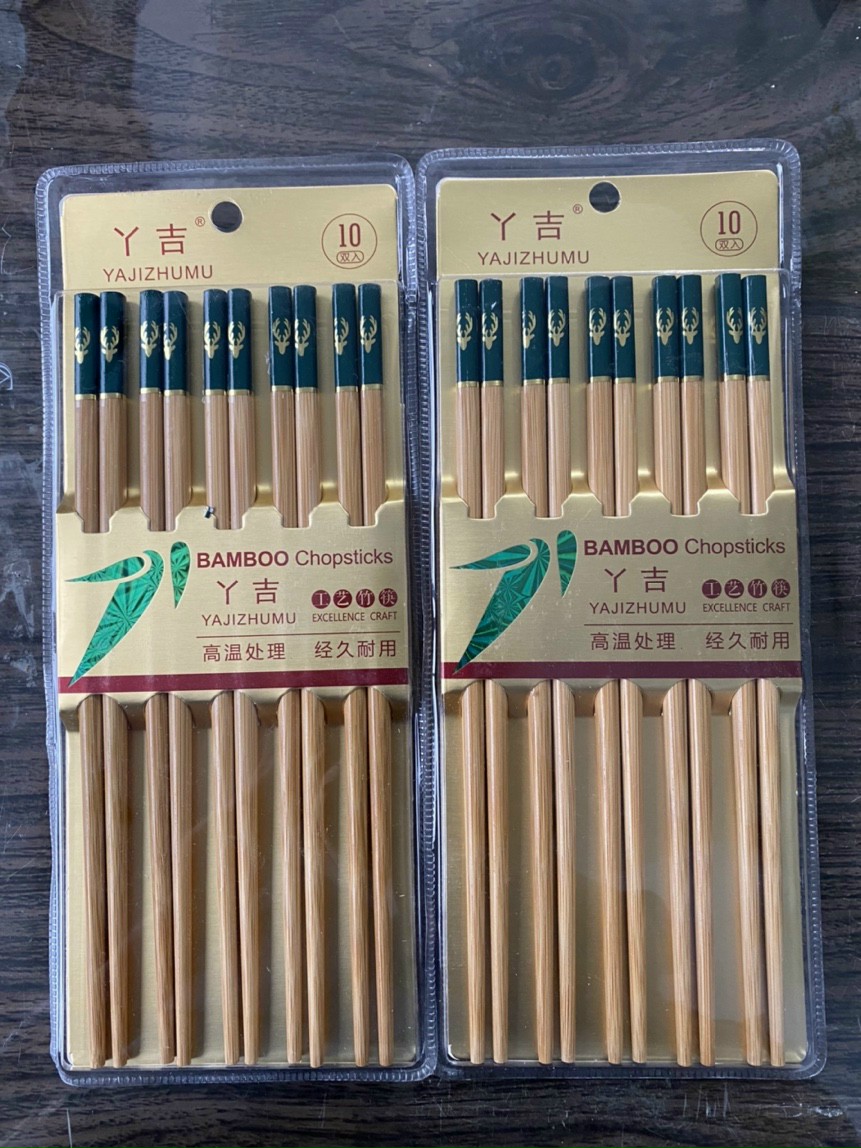 Đũa tre ăn cơm cao cấp xuất khẩu vân đá hộp 10 đôi