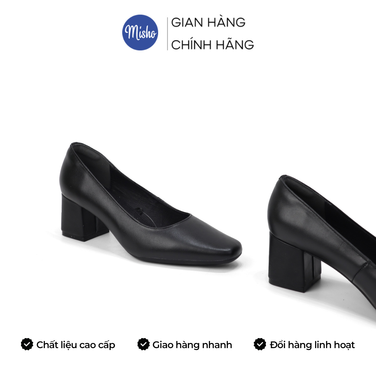 Giày cao gót mũi vuông da thật Misho 1017