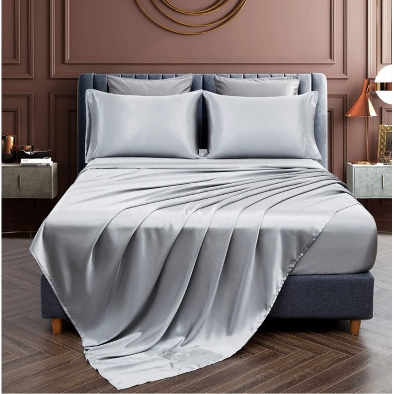 TRỌN BỘ CHĂN GA GỐI PHI LỤA MÀU BẠC KIM LAN BEDDING HÀNG LOẠI 1 MÁT, MỀM MẠI