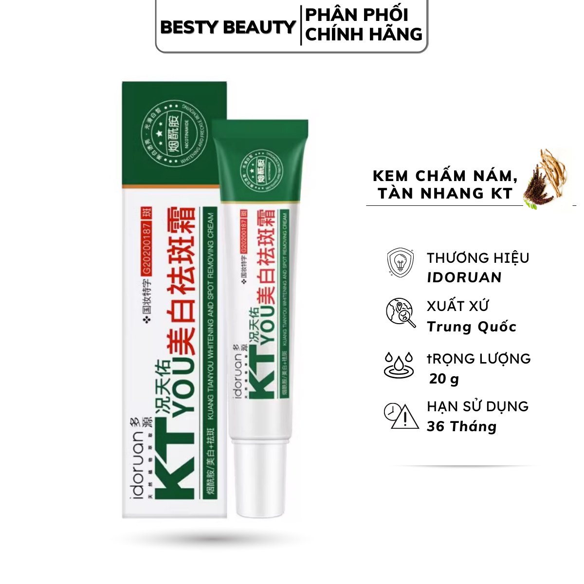 Kem chấm nám, tàn nhang đồi mồi kt chấm rụng nám, xóa mờ tàn nhang, đồi mồi, trắng sáng 20g - besty beauty