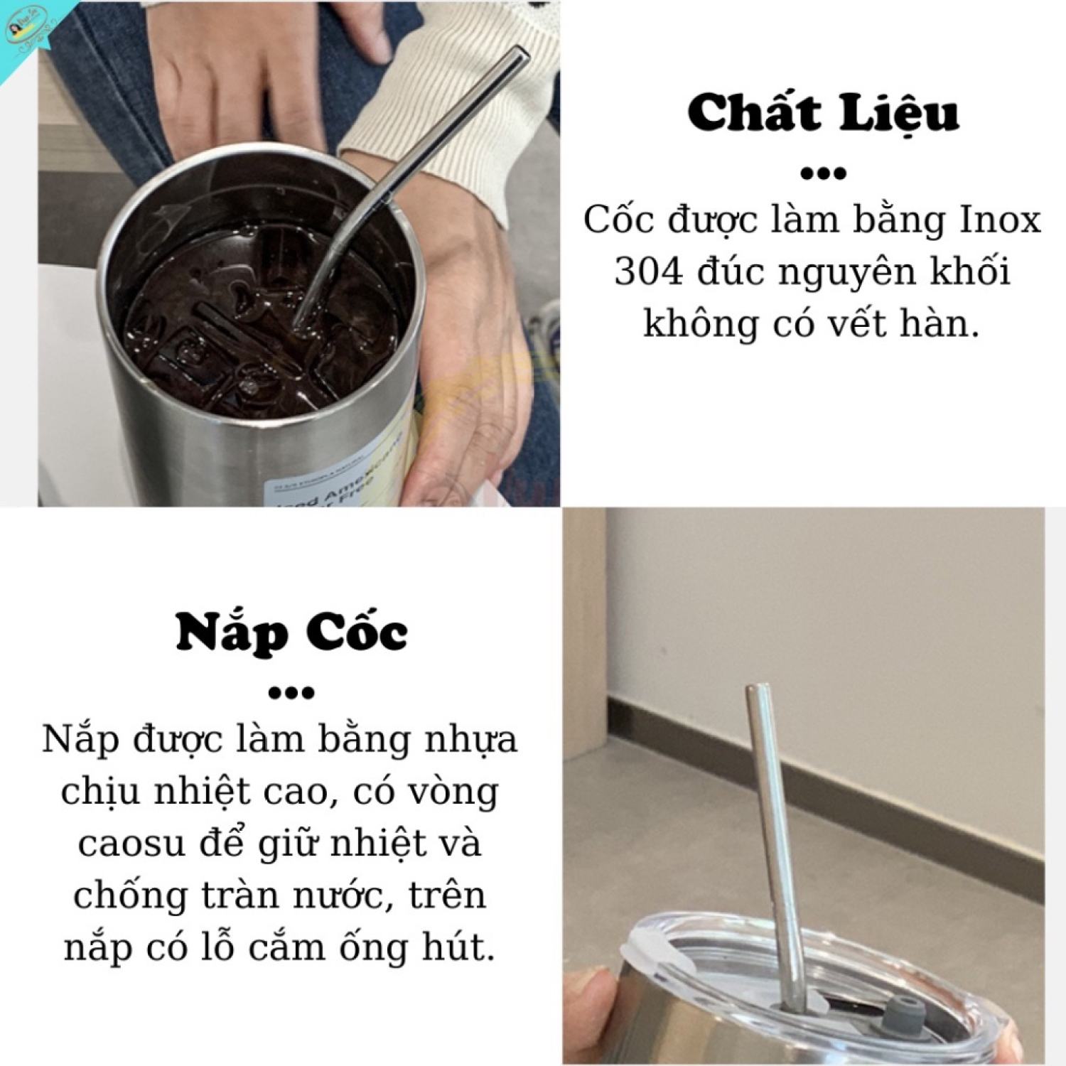 Cốc Giữ Nhiệt Iced Americano Hiệu Quả 6H Bình Giữ Nhiệt Inox 304 Có Ống Hút Ly Giữ Nhiệt Coffee Capuchino 600Ml