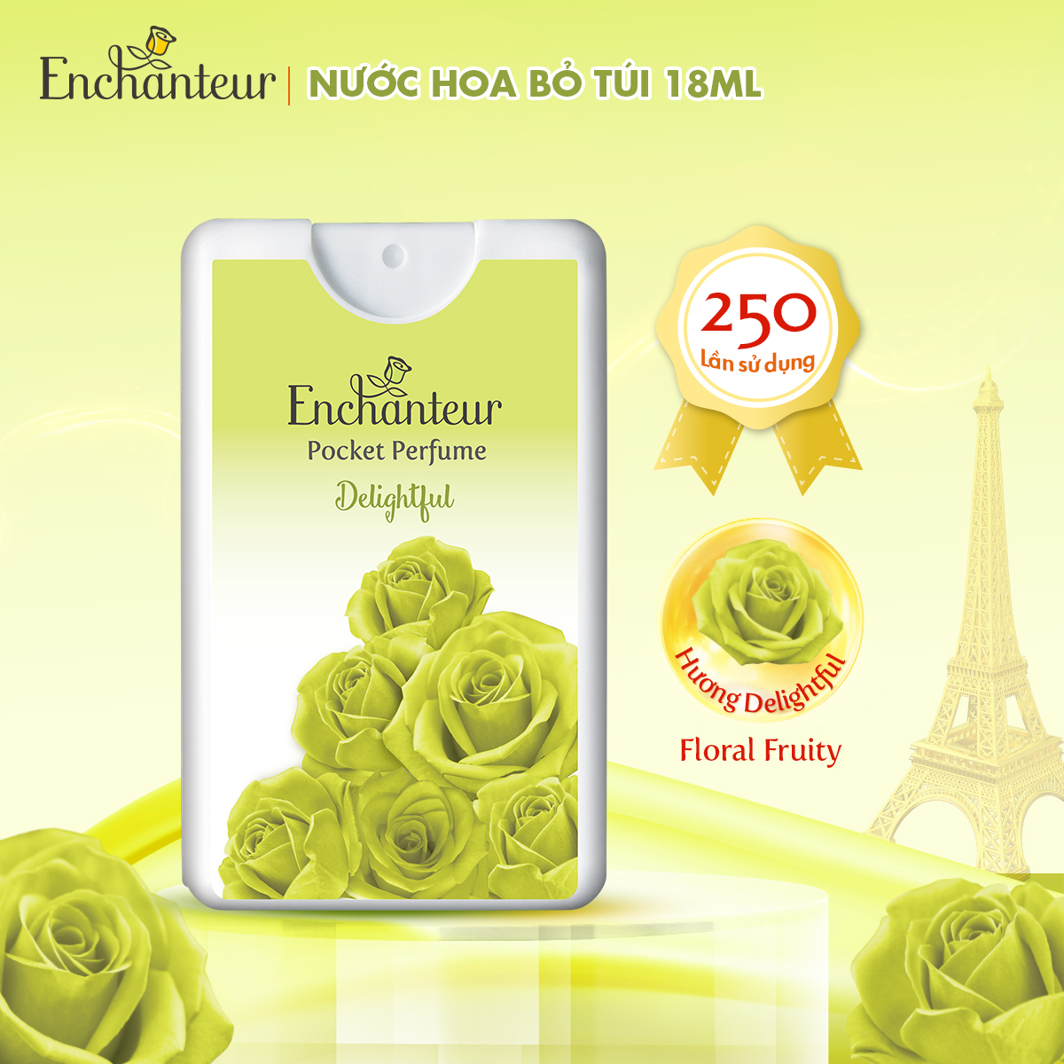 Combo quà tặng Enchanteur cao cấp (Sữa tắm Delightful 650gr, Nước hoa bỏ túi Enchanteur Delightful 18ml/hộp)