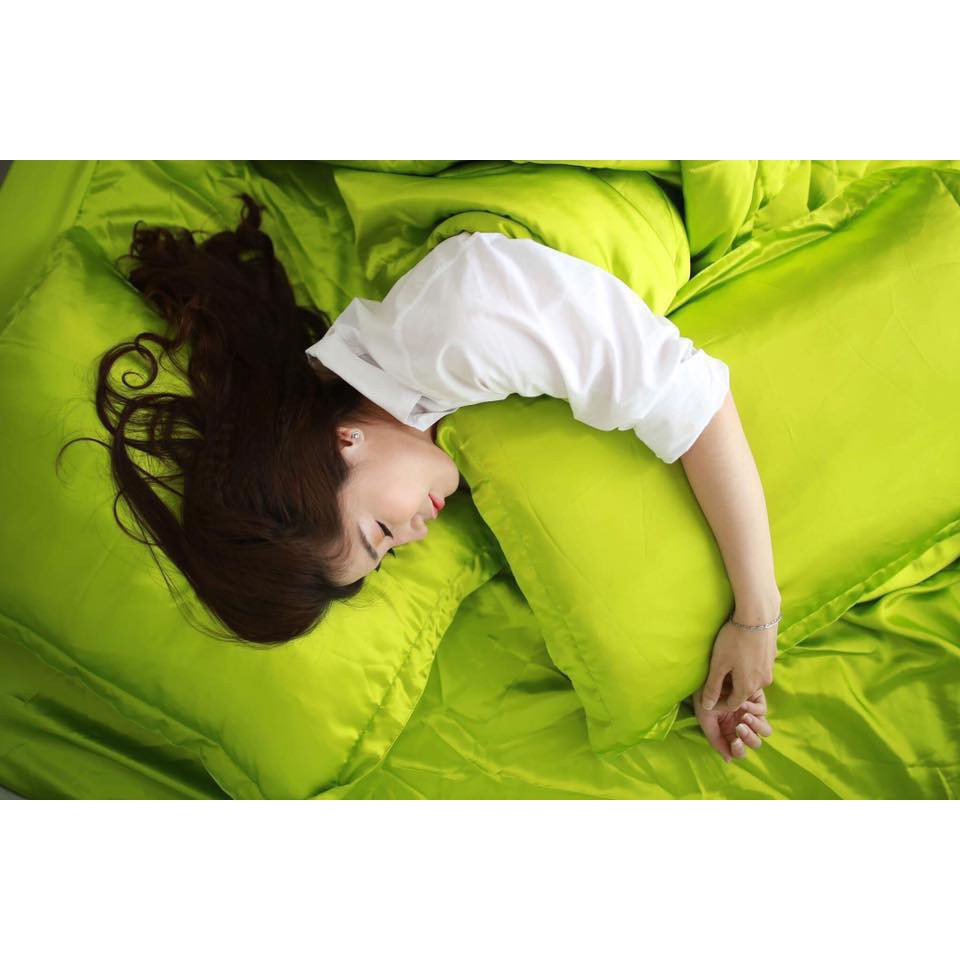 Bộ ga gối phi lụa 4 món cao cấp lan bedding màu xanh cốm
