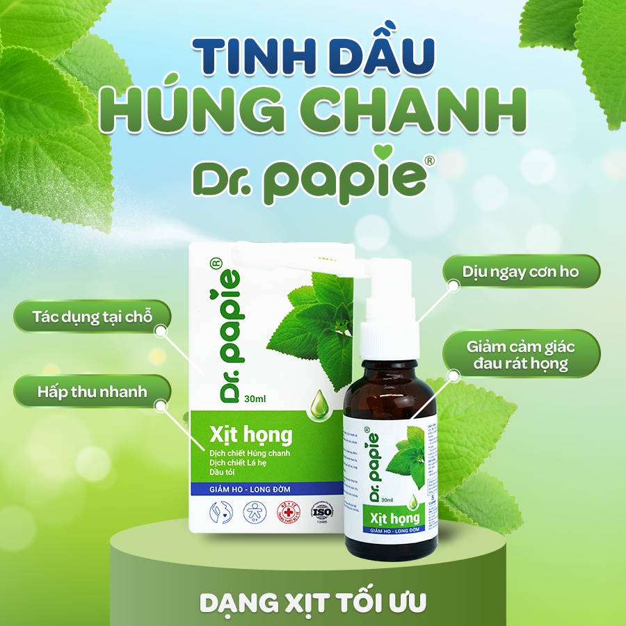 Xịt họng dr.papie dịch chiết húng chanh hỗ trợ giảm ho, tăng sức đề kháng đường hô hấp 30ml-khoaibaby