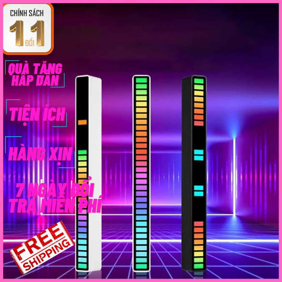 Thanh đèn LED RGB cảm ứng nháy theo nhạc nhỏ gọn trang trí phòng, bàn làm việc, xe ô tô - Thanh đèn led cảm ứng nháy theo nhạc nhiều chế độ màu sắc 32 hạt RGB, den led, den trang tri, den cam ung, decor phong, decor ban lam viec,..