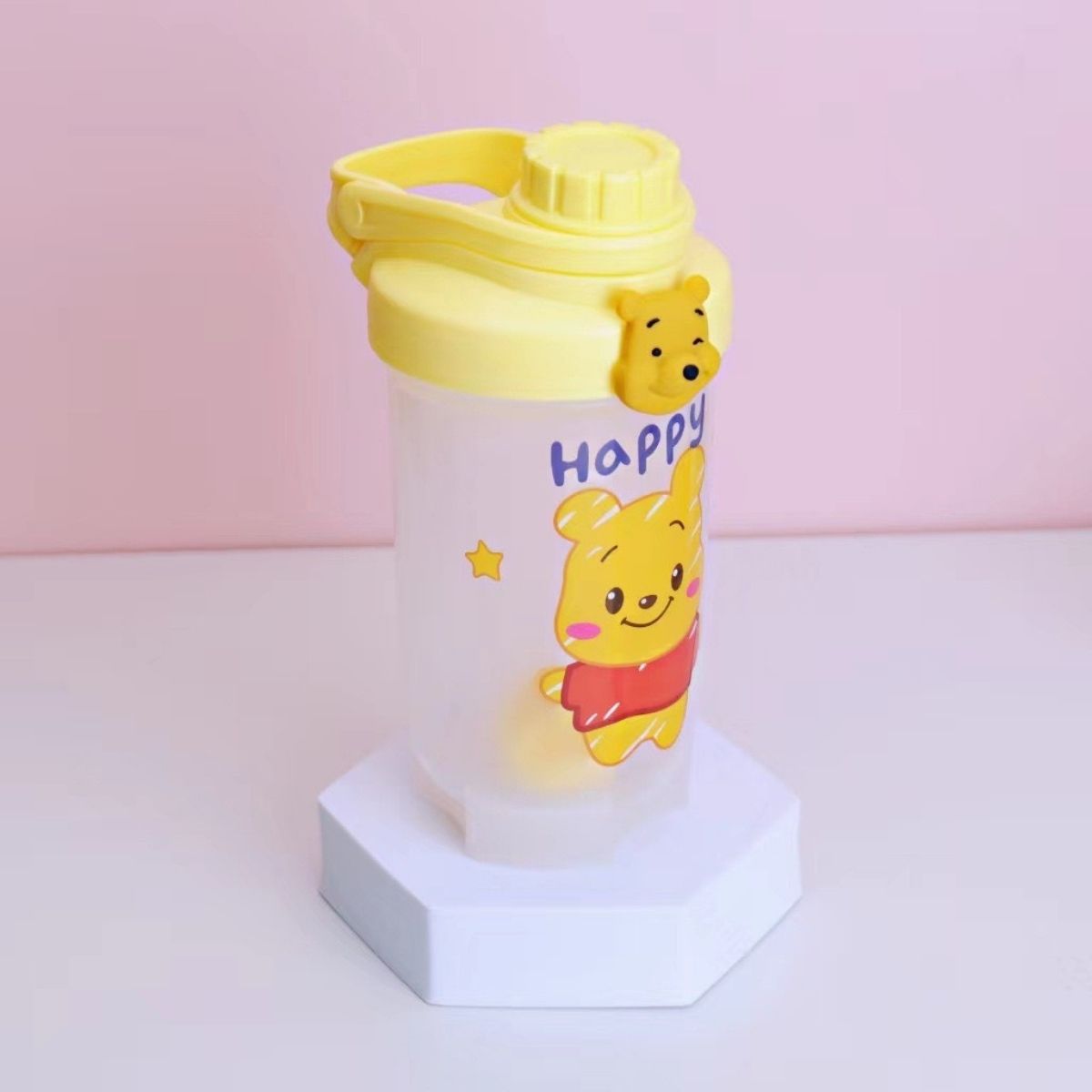 500ml student water bottle, portable plastic bear shaker with handle, anti overflow cap, Free 2D sticker
