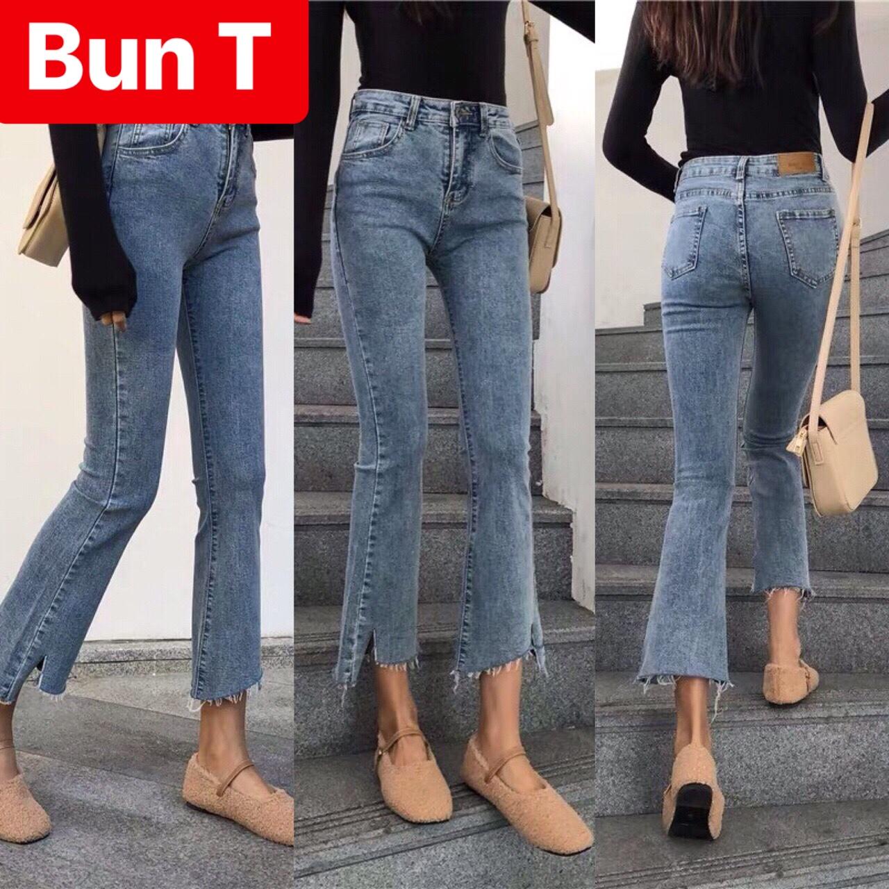 QUẦN JEAN NỮ XANH ỐNG BASS LOE LƯNG CAO NÂNG MÔNG VẢI SIỂU CO GIÃN T&T-532 -TRANG BUN FASHION