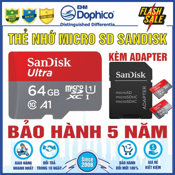 Thẻ nhớ microSDHC Sandisk 32GB /64GB chuyên dụng cho CAMERA, Điện thoại, Máy ảnh,... tốc độ cao