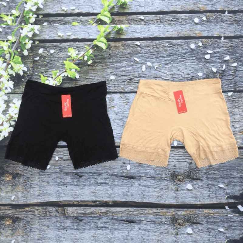 Quần mặc váy cotton cạp chéo chân ren