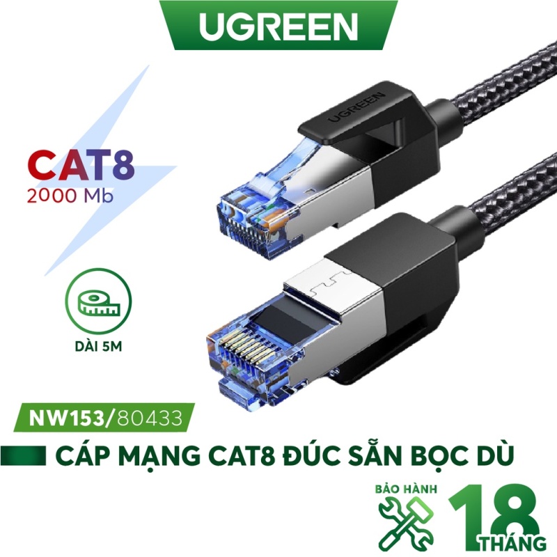 Bảng giá Cáp mạng Cat8 đúc sẵn bọc dù dài 5M Ugreen 80433 cao cấp Phong Vũ