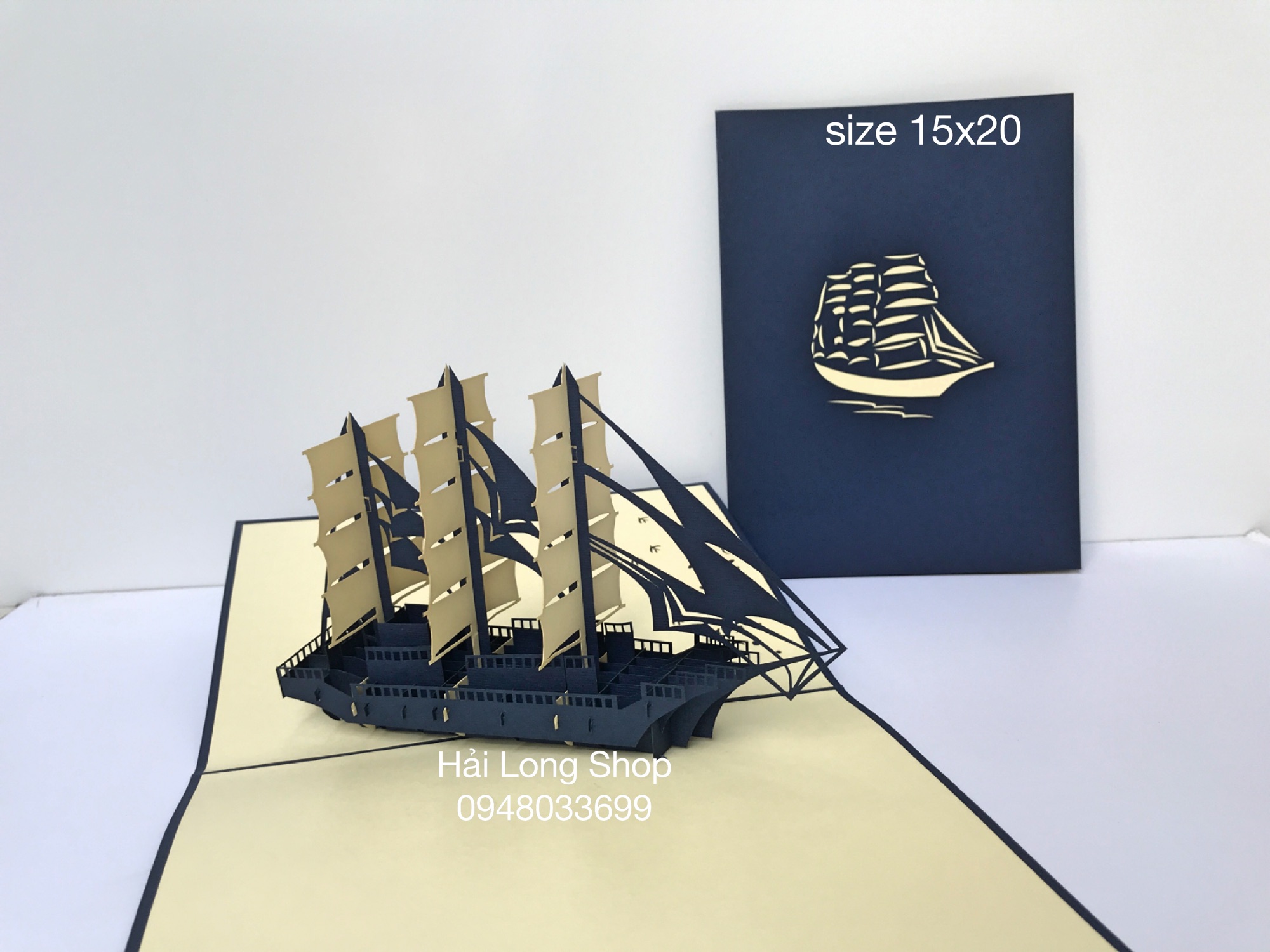 Thuyền 6 ( 3 cánh ) - Boat - Thiệp 3D ( bìa xanh blue)