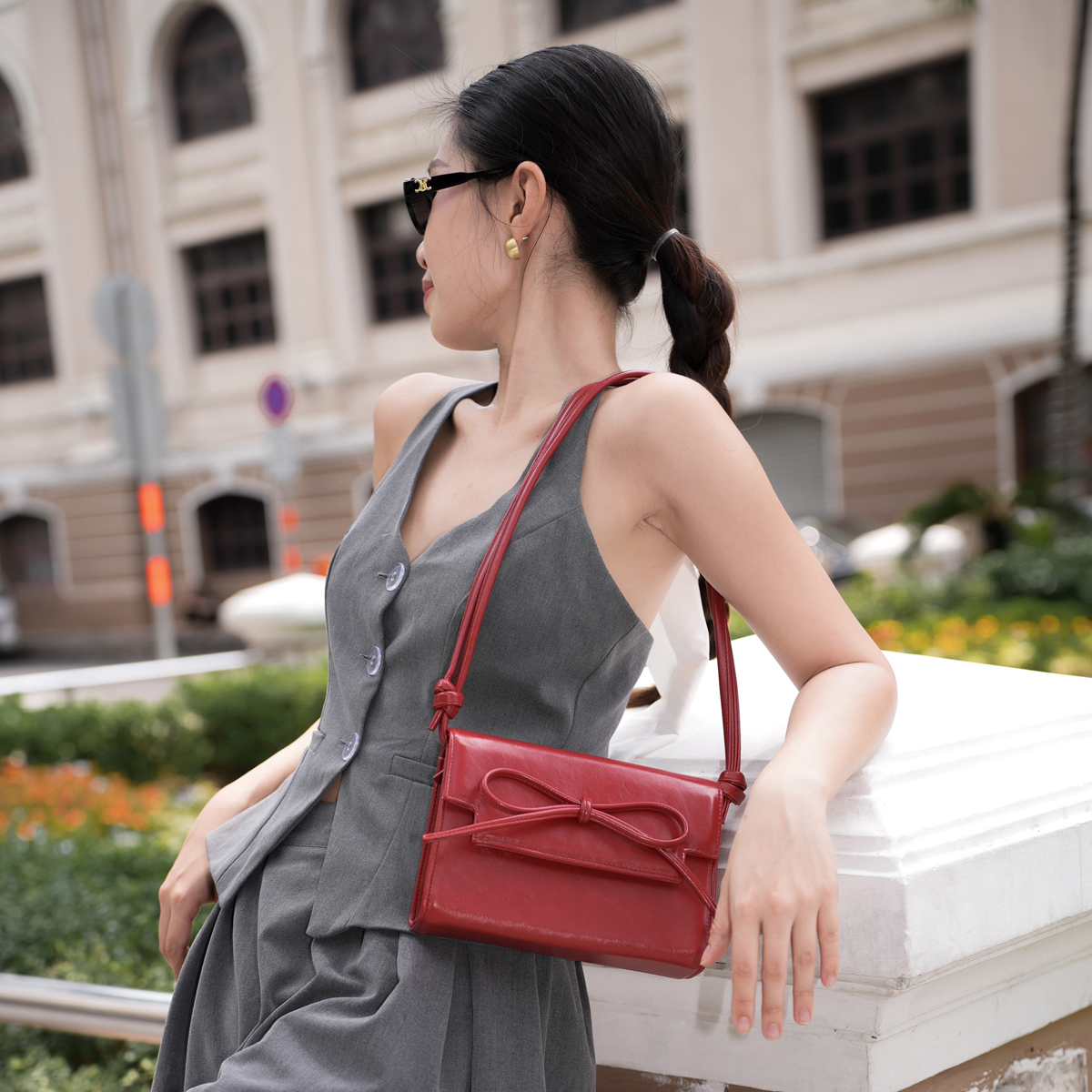 GIPSY Túi Xách Nữ Nơ Thời Trang Bow Bag (Màu  Đỏ Đô)